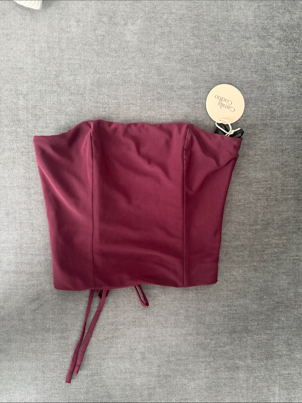 Camila Coelho Wine Strapless Bustier Crop Top